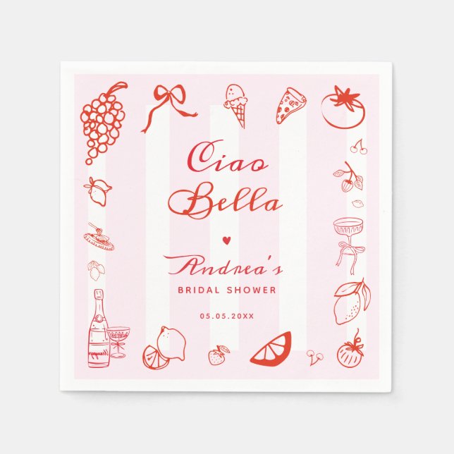 Ciao Bella Italian Hand Drawn Lemon Bridal Shower Napkins (Front)