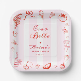 Ciao Bella Italian Hand Drawn Lemon Bridal Shower Paper Plates