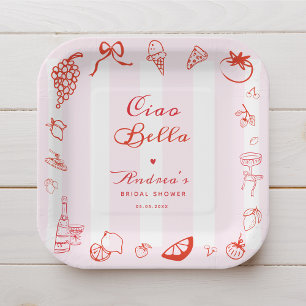 Ciao Bella Italian Hand Drawn Lemon Bridal Shower Paper Plates