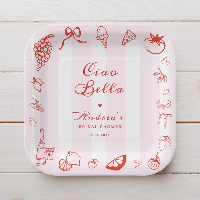 Ciao Bella Italian Hand Drawn Lemon Bridal Shower Paper Plates (Creator Uploaded)