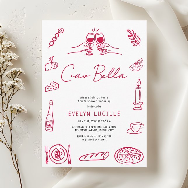 Ciao Bella Italian Hand Drawn Quirky Bridal Shower Invitation (Creator Uploaded)
