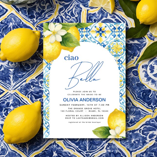 Ciao Bella Italian Lemon Blue Tile Bridal Shower Invitation (Creator Uploaded)