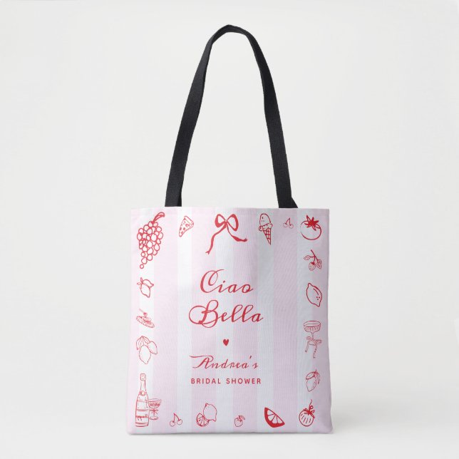 Ciao Bella Italian Pink & Red Bridal Shower Favor Tote Bag (Front)