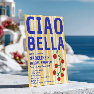 Ciao Bella Italian Retro Stripe Blue Bridal Shower Invitation