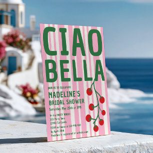 Ciao Bella Italian Retro Stripe Pink Bridal Shower Invitation