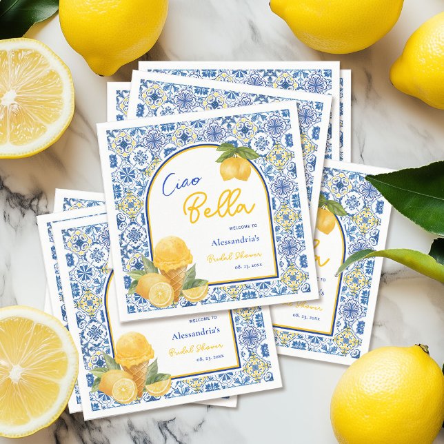 Ciao Bella Italian Tile Lemon Gelato Bridal Shower Napkins (Creator Uploaded)