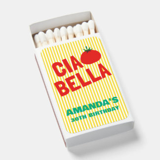 Ciao Bella Tomato Retro Graphic with Stripes Matchboxes