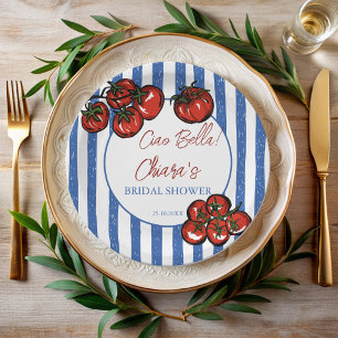 Ciao bella tomato stripes Italian bridal shower Paper Plates