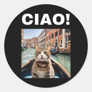 Ciao Funny Gondolier Cat On A Venetian Gondola  Classic Round Sticker