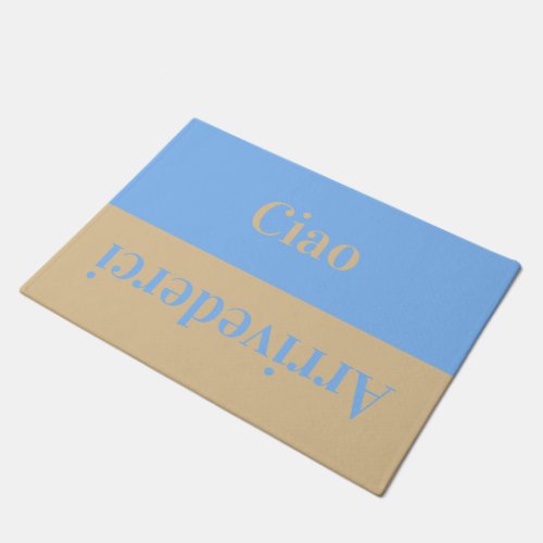 Ciao   _ greetings in Italian beige and blue Doormat