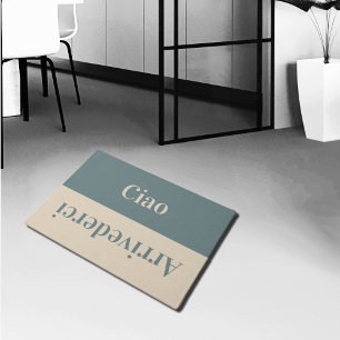 Ciao - greetings in Italian - turqoise &beige Doormat