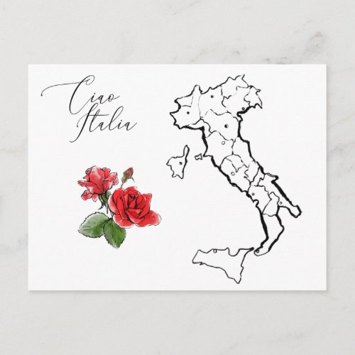  Ciao Italia Italian Language Map of Italy Postcard