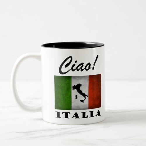 Ciao Italia Tricolore Italian Flag Map of Italy Two_Tone Coffee Mug