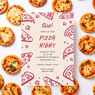 Ciao Red Hand-Drawn Pizza Night Party Invitation