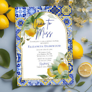 Ciao to Miss Italian Blue Tile Lemon Bridal Shower Invitation
