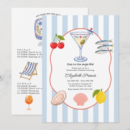 Ciao to the Single Life Mediterranean Bachelorette Invitation