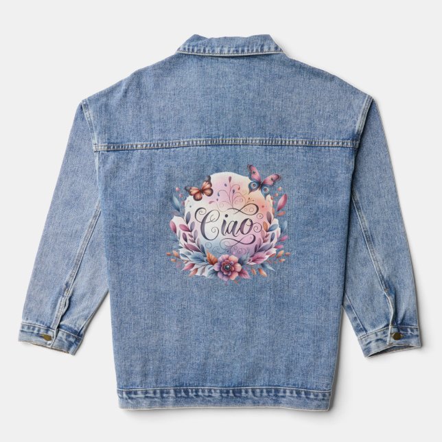 Ciao Watercolor Butterfly Denim Jacket (Back)