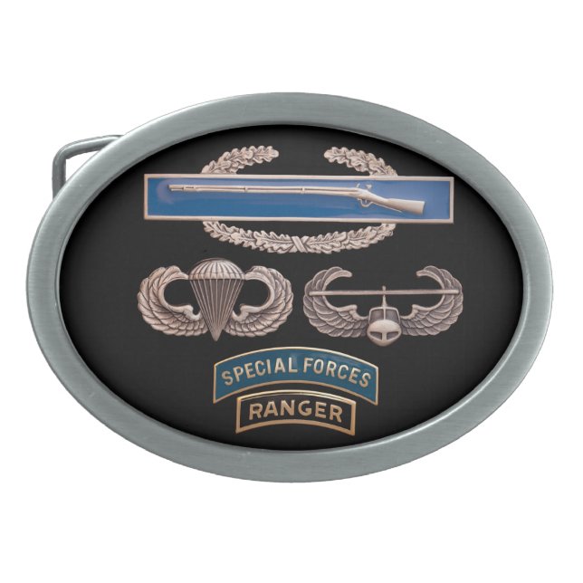 CIB Airborne Air Assault SF Ranger Oval Belt Buckle (Front)