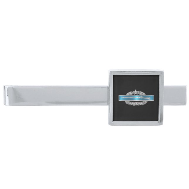CIB Combat Infantryman Badge Combat Star Silver Finish Tie Bar (Front)
