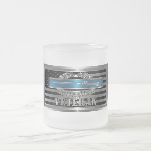 CIB Combat Veteran-Combat Infantryman Badge Frosted Glass Coffee Mug (Center)