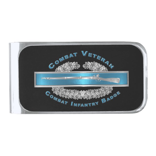 CIB Combat Veteran-Combat Infantryman Badge Silver Finish Money Clip (Front)
