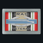 CIB Iraq Veteran Rectangular Belt Buckle<br><div class="desc">Combat Infantry Badge (CIB) on the Iraq Campaign ribbon with Iraq Veteran text</div>