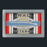 CIB Iraq Veteran Rectangular Belt Buckle<br><div class="desc">Combat Infantry Badge (CIB) on the Iraq Campaign ribbon with Iraq Veteran text</div>