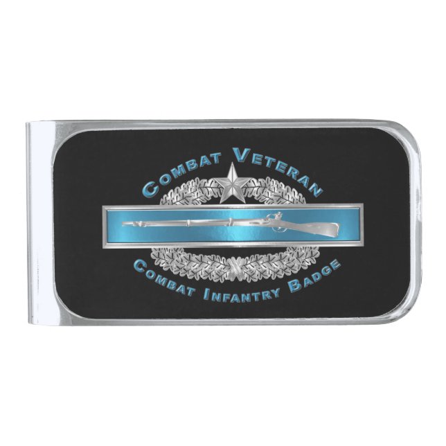 CIB Star Combat Veteran-Combat Infantryman Badge Silver Finish Money Clip (Front)