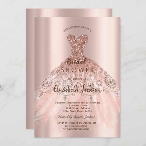 Cic Rose Gold Glitter Dress Bridal Shower Invitation