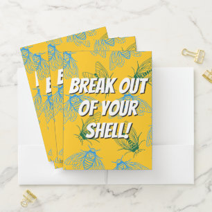 Cicada Botanical Pattern Yellow Break Out Pocket Folder
