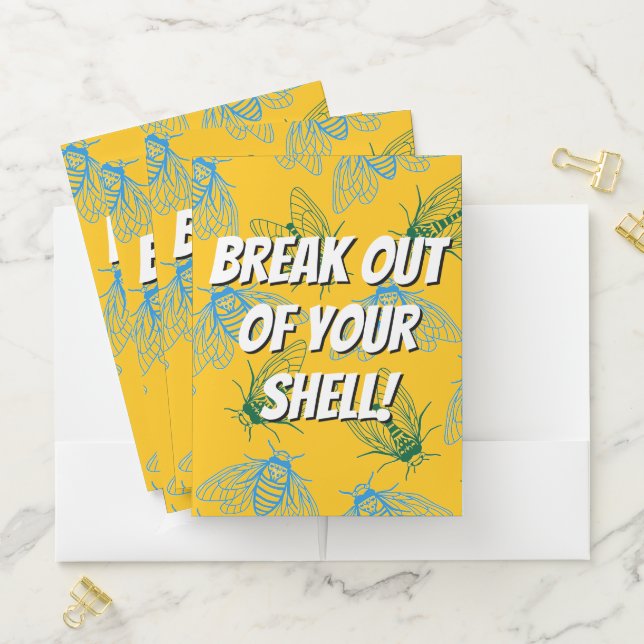 Cicada Botanical Pattern Yellow Break Out Pocket Folder (In Situ)