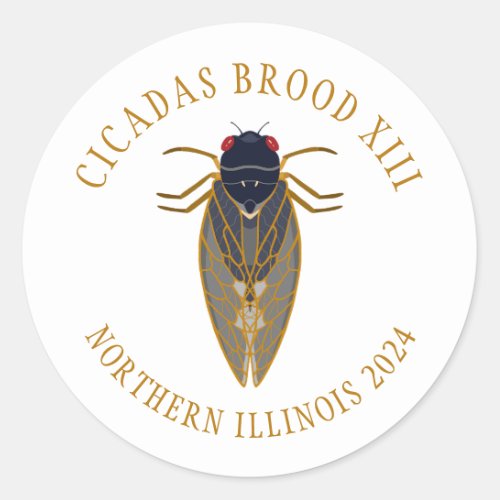 Cicada Brood XIII ILLINOIS 2024 Custom Text Classic Round Sticker