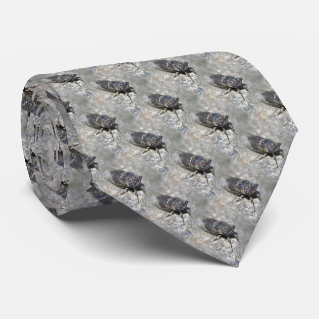 Cicada Bug Face Nature Pattern Neck Tie (Rolled)