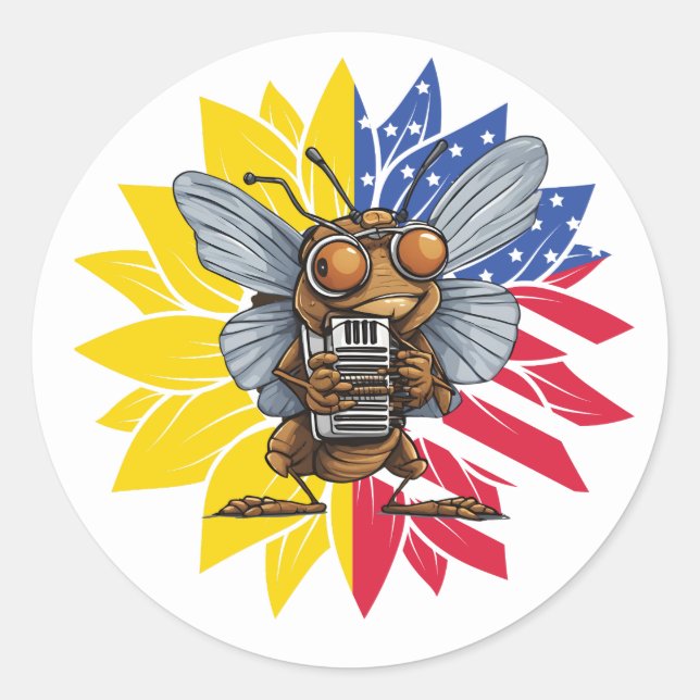 Cicada Harmonica Sunflower 4th of July Classic Round Sticker (Front)