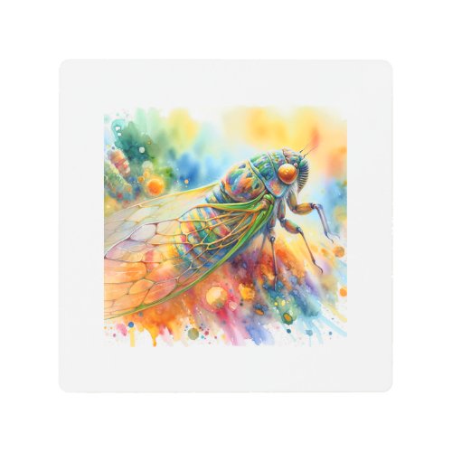 Cicada in Colorful Serenity AREF575 _ Watercolor Metal Print