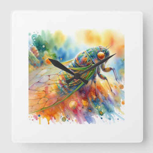 Cicada in Colorful Serenity AREF575 _ Watercolor Square Wall Clock