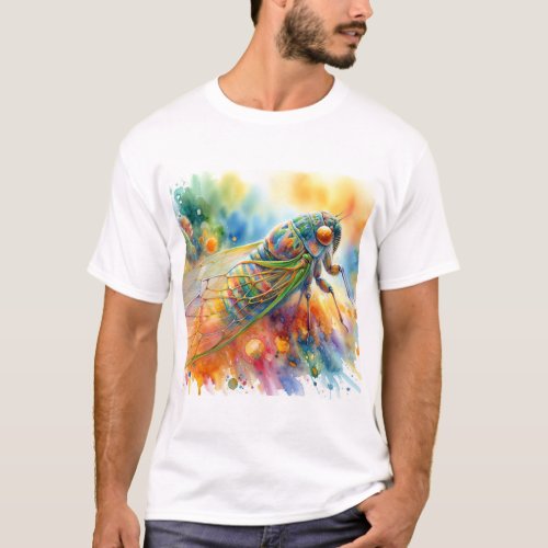 Cicada in Colorful Serenity AREF575 _ Watercolor T_Shirt