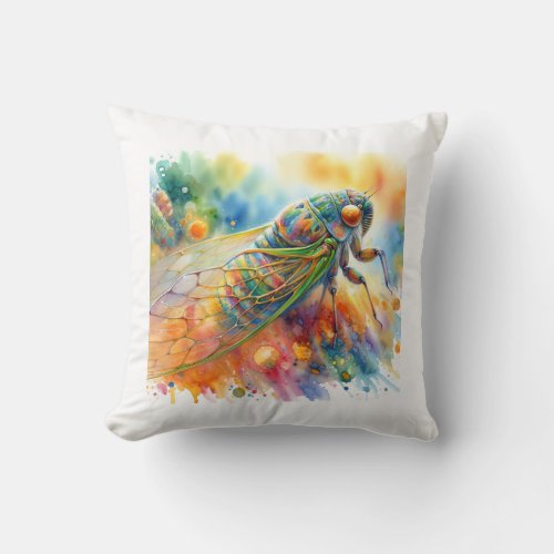 Cicada in Colorful Serenity AREF575 _ Watercolor Throw Pillow