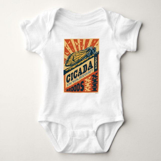 Cicada Invasion 2024 Letter Press Baby Bodysuit (Front)