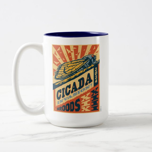 Cicada Invasion 2024 Letter Press Two-Tone Coffee Mug (Left)