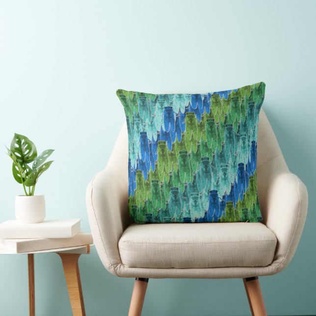 Cicada Pattern in Aqua Blue Throw Pillow (Chair)