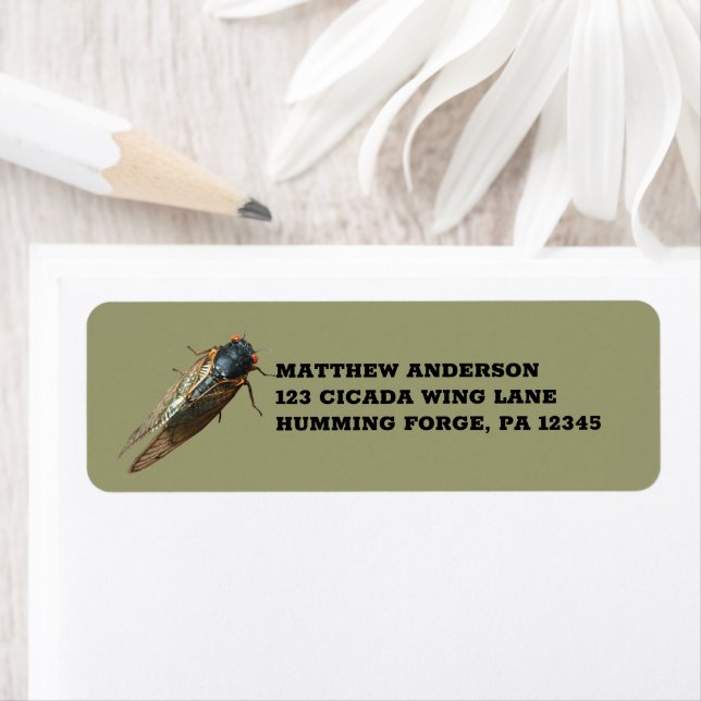 Cicada Photo Bug, Insect Return Address Label (Insitu)