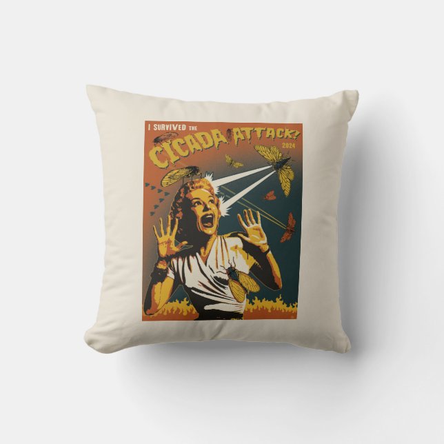 Cicada Screaming Lady 2024 Throw Pillow (Front)