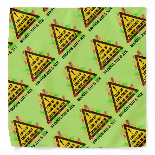 CICADAS AROUND 2024 Fun Hazard Sign Green Bandana (Front)