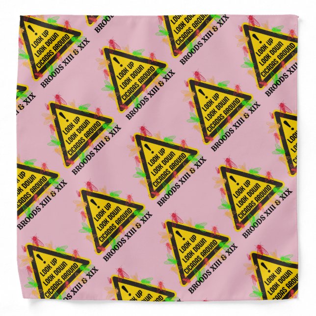 CICADAS AROUND 2024 Fun Hazard Sign Kids Pink Bandana (Front)