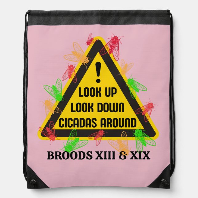 CICADAS AROUND 2024 Fun Hazard Sign Kids Pink Drawstring Bag (Front)
