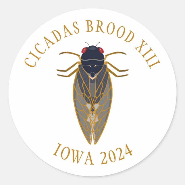 Cicadas Brood XIII IOWA 2024 Custom Text Classic Round Sticker (Front)