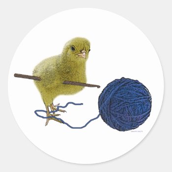 Cick Who Crochets Round Sticker by DesignsbyLisa at Zazzle