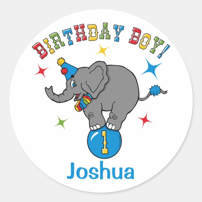 Cicus Elephant 1st Birthday Classic Round Sticker (Front)