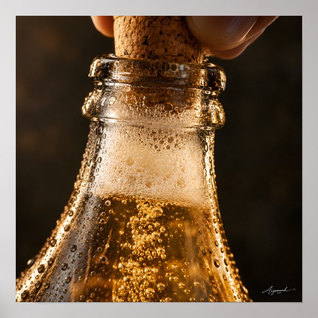 Cider Bottle Bubbles Macro Photography Poster (Front)